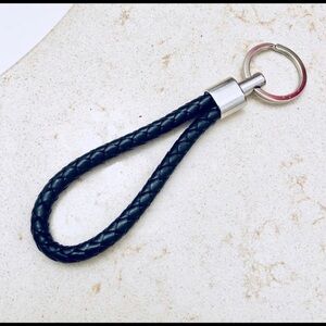 Braided Black Leather Loop Keychain